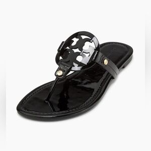 Tory Burch. Miller Patent Leather Thong Sandals. Black. Sz 8